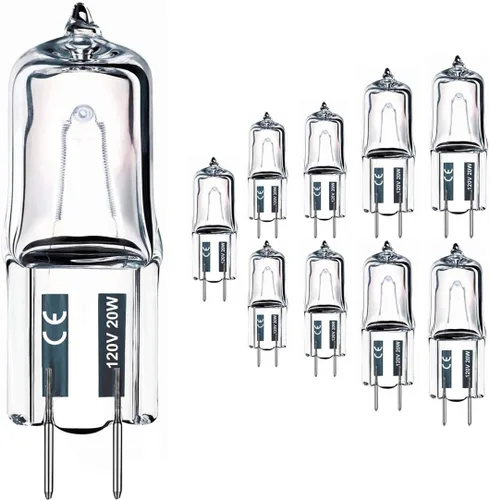 JCD - 10 bombillas halógenas G8 de 20 W, 120 V, bombillas de xenón bi-pines, blanco cálido, regulable, para luces de disco debajo del gabinete