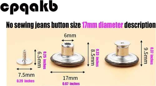 Miniatura 4 de 20 botones para coser jeans de metal, 0.67 pulgadas, sin clavos, removibles, sin clavos, botones de metal de repuesto para reparación de remaches