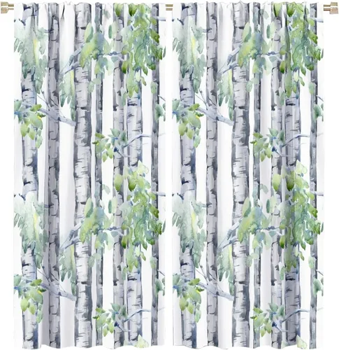 Miniatura 91 de Cortina opaca de bosque de verano, diseño de ramas de bosque, con bolsillo para barra, cortinas farbic con bolsillo para barra, comedor, cafetería