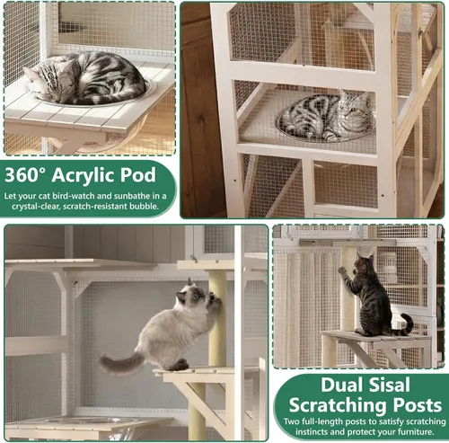 Miniatura 3 de Catio - Caja para gatos para exteriores con ruedas y techo resistente a la intemperie, ventana grande de 63 pulgadas con 3 plataformas, cúpula
