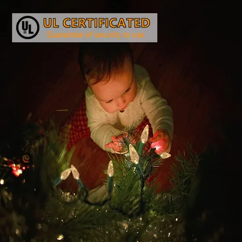 Miniatura 4 de 70 luces de Navidad C6 de color blanco cálido, 35.5 pies, para exteriores, impermeables, cable verde, IP65, certificación UL