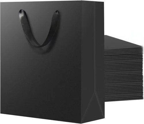 Miniatura 18 de SHIPKEY Paquete de 10 bolsas de regalo pequeñas Bolsa de regalo negra de 6x2.5x8 pulgadas, bolsas de papel para hombres, bolsa de recuerdo