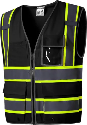 Miniatura 9 de SKSAFETY Chaleco de seguridad de nivel profesional con 10 bolsillos, chaleco de alta visibilidad clase 2 con cremallera, chaleco de alta visibilidad