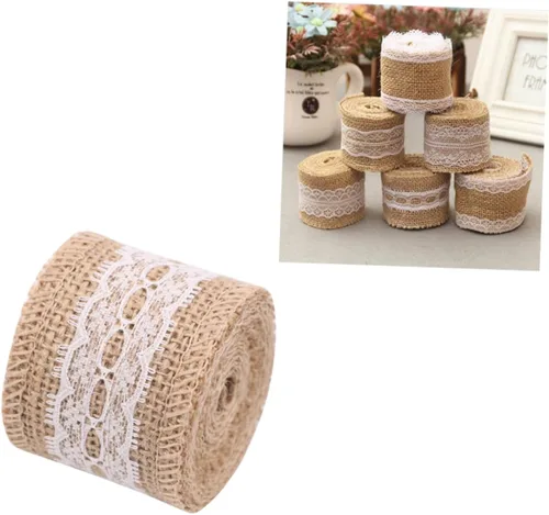 Miniatura 5 de LALAFINA Rollo de cinta decorativa de yute con ribete de encaje para manualidades y proyectos de bricolaje, patrón de envoltura de bodas y arreglos