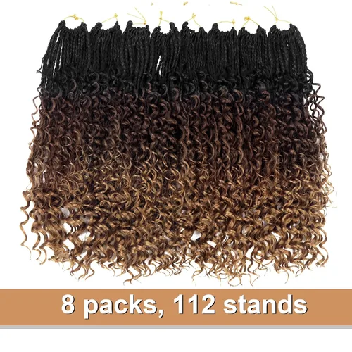 Miniatura 2 de Goddess - 8 paquetes de cabello sintético de ganchillo de 20 pulgadas, trenzas de caja (box braids) 3X estilo bohemio con extremos rizados, ideales