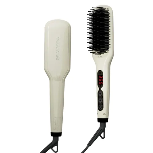 MEGAWISE Cepillo alisador de cabello, cepillo de cerámica iónica para alisar el cabello para control del encrespamiento, calentamiento MCH 20s,