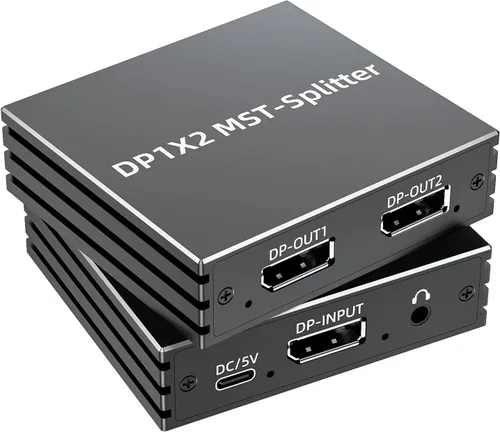 BolAAzuL MST DisplayPort Splitter Hub 1 en 2 salidas para monitores duales 4K @144Hz/120Hz con puerto de audio DisplayPort a adaptador de puerto de