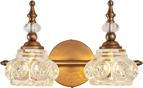 Miniatura 10 de Apliques de pared vintage, iluminación de pared de 1 luz con pantalla de cristal, acabado de latón antiguo cepillado mate, lámpara de pared