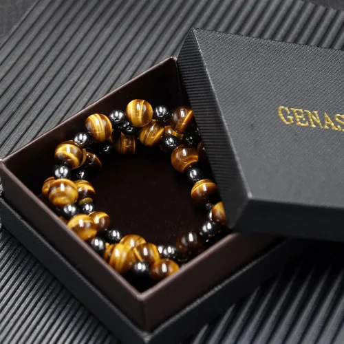 Miniatura 4 de Collar de Cristales Curativos de Obsidiana Negra con Cuentas de Ojo de Tigre y Hematita – Collar de Triple Protección para Hombres y Mujeres