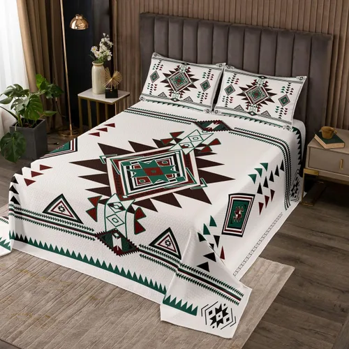 Miniatura 13 de Erosebridal Juego de colcha étnica tribal con flechas geométricas aztecas, acolchado occidental, tribu africana, exótico, atrapasueños, plumas