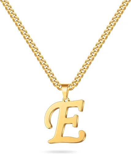 LUXEJEW Collares con inicial de cadena cubana de oro para hombres, dije de letra, collar con inicial para hombres, niños y mujeres, collares con