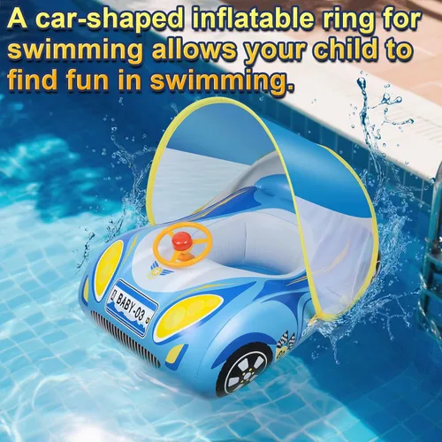 Miniatura 4 de Flotador de piscina para bebé con dosel: flotadores para bebés de 6 a 48 meses flotadores de natación Qoosea con protección solar UPF50+ y volante