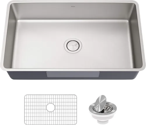Miniatura 6 de Kraus Dex 33-pulgadas bajo montaje de acero inoxidable calibre 16 fregadero de cocina de un tazón, KD1US33B