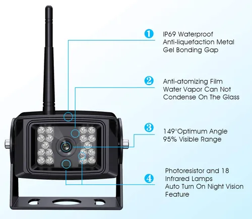 Miniatura 8 de ZEROXCLUB Kit de sistema de cámara de seguridad digital inalámbrica, sin interferencias, IP69, cámara de visión trasera + monitor LCD de 7 pulgadas
