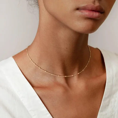Miniatura 2 de MEVECCO - Delicada gargantilla y collar de cadena chapada en oro de 14 quilates, joyería de regalo para mujer