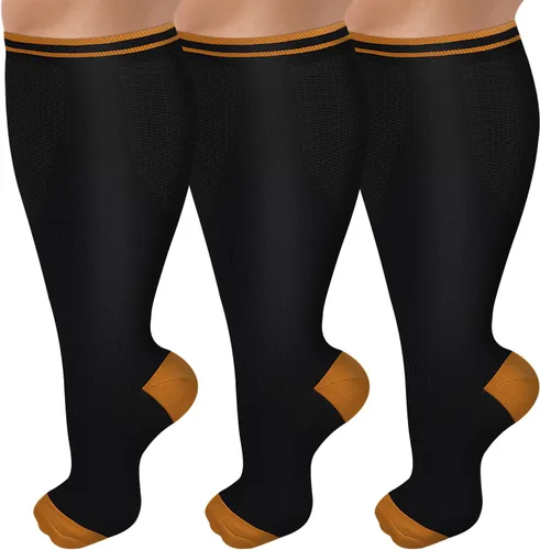 Miniatura 11 de Paquete de 3 calcetines de compresión de talla grande para mujeres y hombres, medias extra anchas de pantorrilla hasta la rodilla para soporte