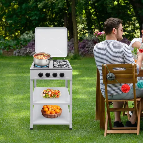 Miniatura 5 de Estufa de gas de 4 quemadores, estufa portátil para exteriores con soporte de almacenamiento extraíble para camping, picnic, hogar, autocaravana