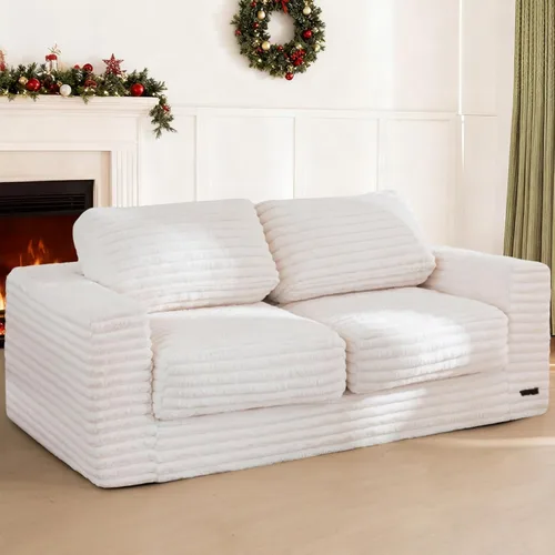 MAXYOYO Silla Puf Gigante para Adultos, Sofá de Piso Biplaza Tapizado con Almohadas y Reposabrazos, Sofá Puf Grande Silla Cojín de Felpa para