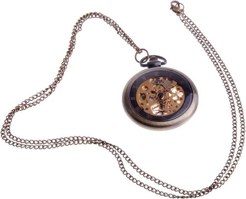 Miniatura 3 de ShoppeWatch Reloj de bolsillo mecánico de viento de mano estilo steampunk de cara abierta con cadena - PW12, Mecánico