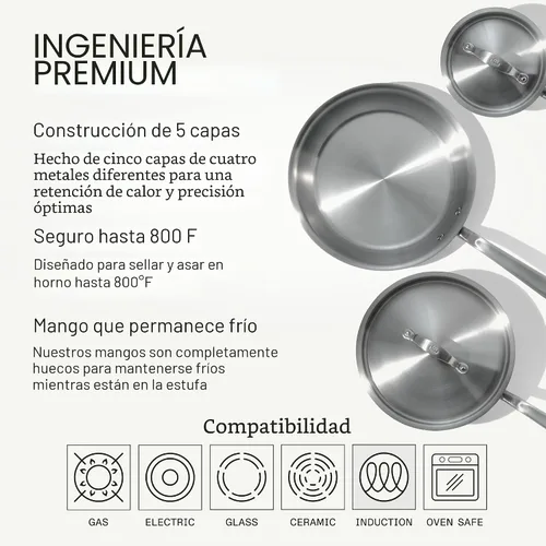 Miniatura 2 de Made In Cookware - Juego de utensilios de cocina de acero inoxidable de 5 piezas, revestimiento de 5 capas, incluye sartén de acero inoxidable