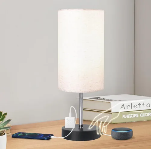 Miniatura 8 de Lámpara de mesa táctil para dormitorio, lámpara de noche regulable continua con puertos USB C+A y 3 temperaturas de color, luz de mesita de noche