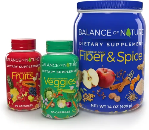 Balance of Nature Whole Health System - Frutas y verduras integrales y suplementos de fibra y especias - 30 porciones cada una