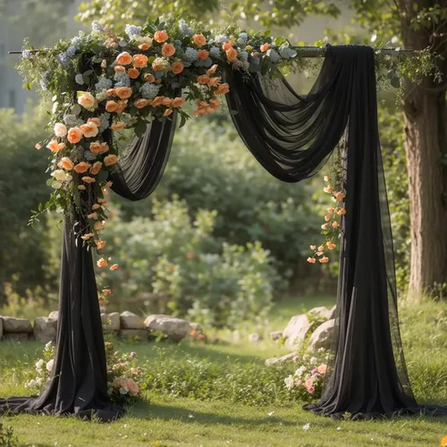 Miniatura 3 de PARTISKY Tela drapeada para arco de boda, cortinas negras de 19 pies, cortinas transparentes para telón de fondo, decoración de arco de boda