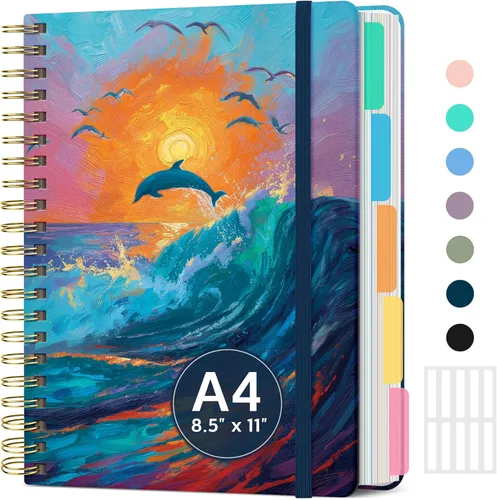 Miniatura 21 de Cuadernos grandes de espiral rayados para el trabajo con divisores y pestañas extraíbles, 8.5 x 11 pulgadas, bonito cuaderno de tapa dura de 5 A