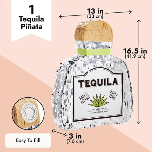 Miniatura 3 de Sparkle and Bash Forma de botella de tequila de piñata, pequeña, lámina plateada, 16.5 x 13 x 3 pulgadas, piñata para decoraciones de fiesta