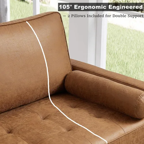 Miniatura 7 de HIFIT - Sofá de 68" de piel sintética, sofá de estilo moderno de mediados de siglo con asiento profundo tipo tufted, 2 almohadas y estructura