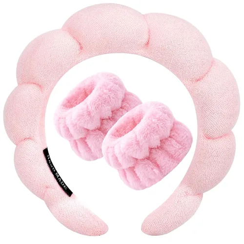 Miniatura 14 de Zkptops Diadema de Spa para Lavar la Cara Muñequera Esponja Maquillaje Cuidado de la Piel Diadema de Tela de Rizo Burbuja Suave Prepárate Diadema