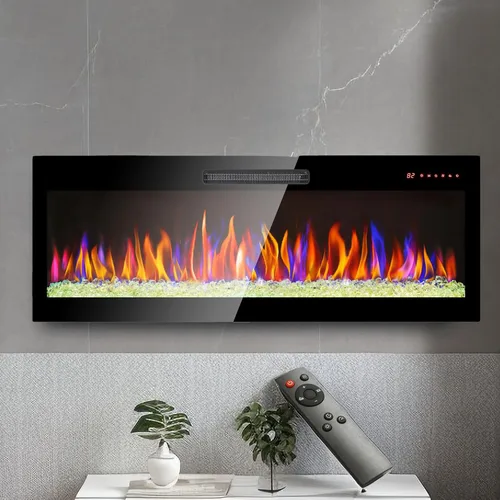 Miniatura 12 de Chimenea eléctrica ultrafina de 60 pulgadas, chimenea empotrada y montada en la pared, calentador de luz LED con control remoto, chimenea eléctrica