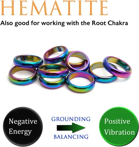 Miniatura 16 de Morchic - Anillos unisex de piedras de hematita, para equilibrar ansiedad, chakra raíz, (paquete de tamaños mixtos)