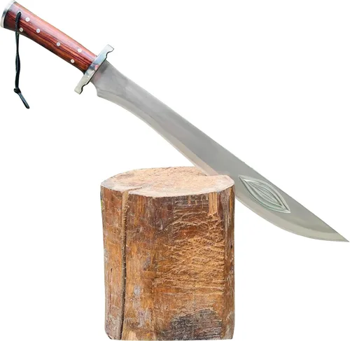 Miniatura 2 de Machete artesanal de 20" - Nepal forjado a mano - Espada de hoja de espiga completa - Acero de alto carbono - Mango de madera rosa con protector