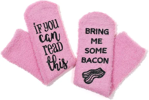 Miniatura 33 de CHANGGER Calcetines unisex con texto en inglés "If You Can Read This Bring Me Some Fuzzy Funny Saying Crew Socks Christmas Unisex Gift