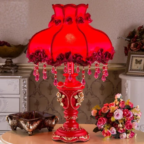 Miniatura 9 de Lámpara de Estilo Victoriano Rosa Lámpara de Mesa Pastoral Romántica Europea Lámpara de Pie Pastoral Forma de Vaso 1 Cabeza Flor de Tela con Bordes