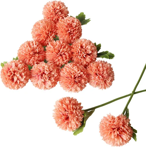 CCINEE 12 flores artificiales de otoño, bola de crisantemo, arreglo floral de seda otoñal, ramo de flores falsas, hortensias de tallo largo para