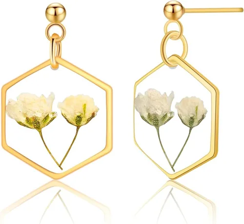 Miniatura 18 de Pendientes de flores prensadas hechos a mano para mujer