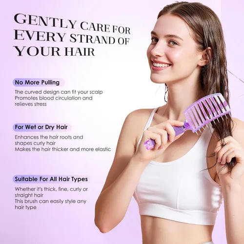 Miniatura 3 de Bsisme Juego de cepillos para el cabello, cepillo de pelo profesional curvado para un secado más rápido, cepillos desenredantes para mujeres