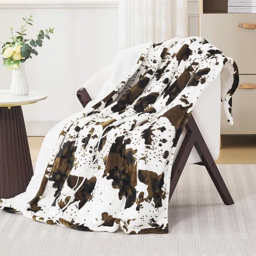 Miniatura 9 de Manta térmica con estampado de vaca negra de 50 x 60 pulgadas, manta eléctrica con 6 ajustes de calor y temporizador de 1 a 12 horas, sherpa