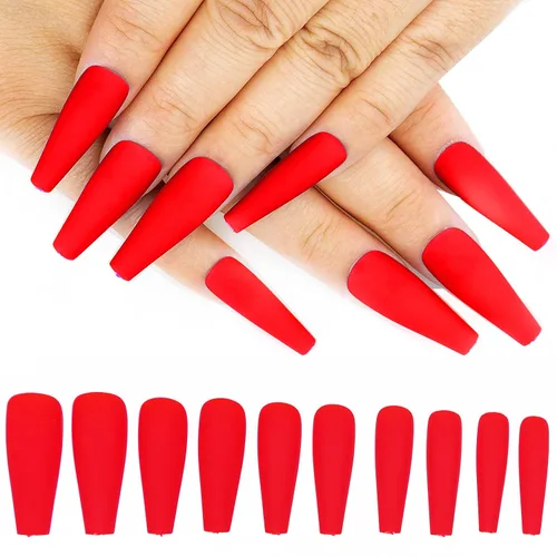Miniatura 10 de AddFavor 120 uñas postizas negras a presión largas con pegamento y pestañas adhesivas, uñas acrílicas mate de cobertura completa para mujeres y niñas