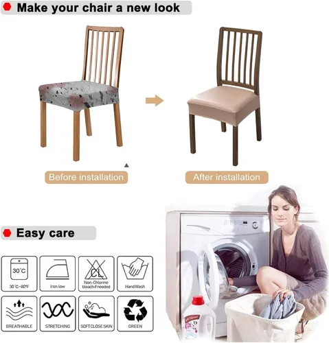 Miniatura 5 de NILUOH Fundas impermeables para sillas de comedor, juego de 6, fundas de asiento de cuero PU para sillas de comedor, fundas de asiento extraíbles