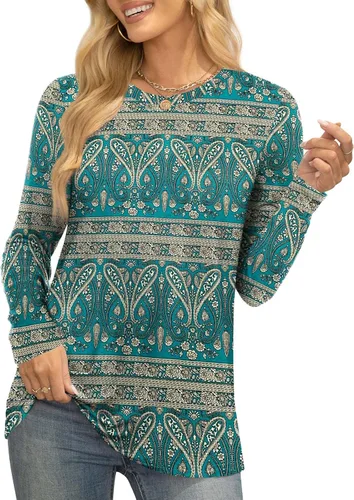 Miniatura 3 de HOTGIFT Camisetas de otoño e invierno para mujer, estilo casual, manga larga, cuello redondo, blusa holgada y cómoda