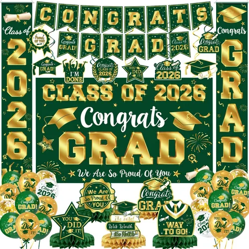 Miniatura 24 de Decoraciones de graduación 2026, juego de decoraciones de graduación rojo y negro con pancarta y telón de fondo de felicitaciones, letrero