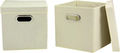 Household Essentials Juego de cubos de almacenamiento decorativos 39-1 con tapas extraíbles, natural, paquete de 2 Blanco