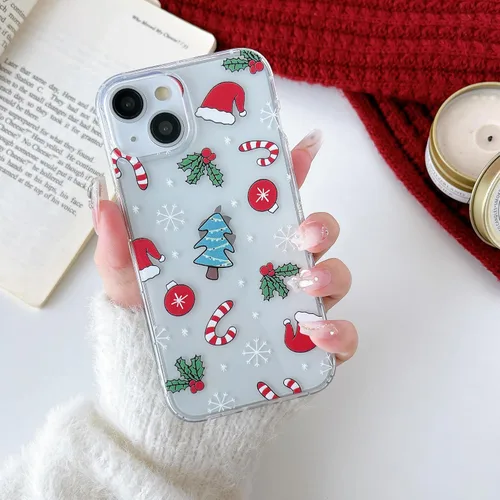 Miniatura 10 de RALEAVO Funda de Navidad Transparente Clara para iPhone 11, bonita funda de invierno para mujeres, niñas y niños con sombreros, campanas, delgada