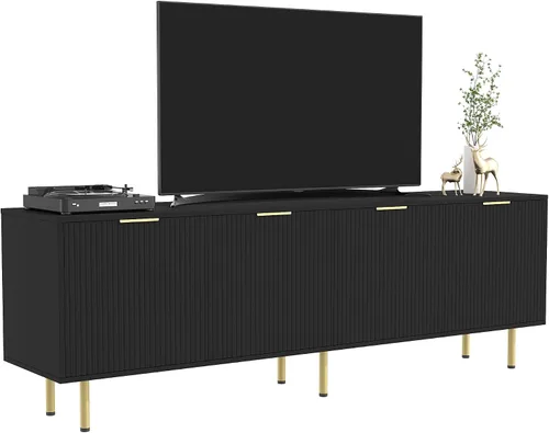 Soporte de TV para TV de 80 pulgadas, soporte de TV acanalado para sala de estar, soporte de TV moderno de mediados de siglo con estante ajustable,