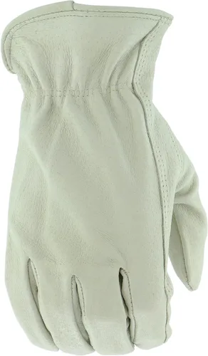 Miniatura 2 de BOSS Men's Grain Pigskin Leather Driver Work Gloves, Tear Resistant, Keystone Thumb, Shirred Elastic Wrist, White