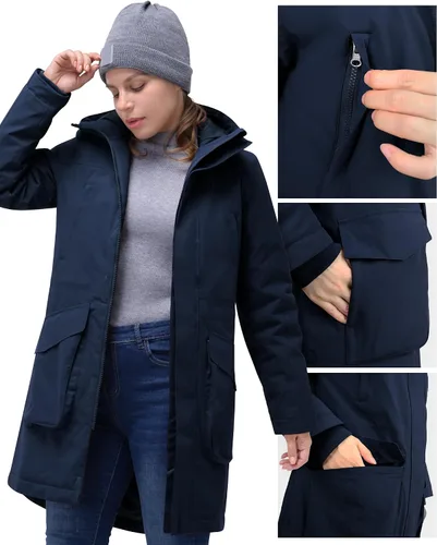 Miniatura 5 de 33,000ft Abrigo de invierno para mujer con capucha, impermeable, chaqueta larga acolchada, resistente al viento, cálido, aislante, para exteriores