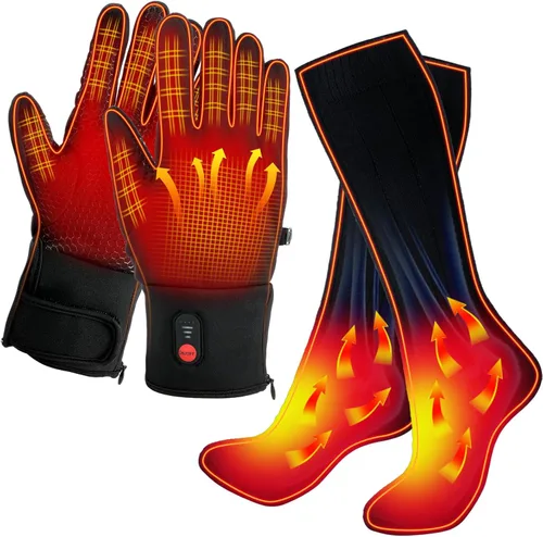 Miniatura 7 de Suhine 2 pares de guantes calentados y calcetines para manos y pies para hombres y mujeres, guantes con batería recargable, guantes de invierno